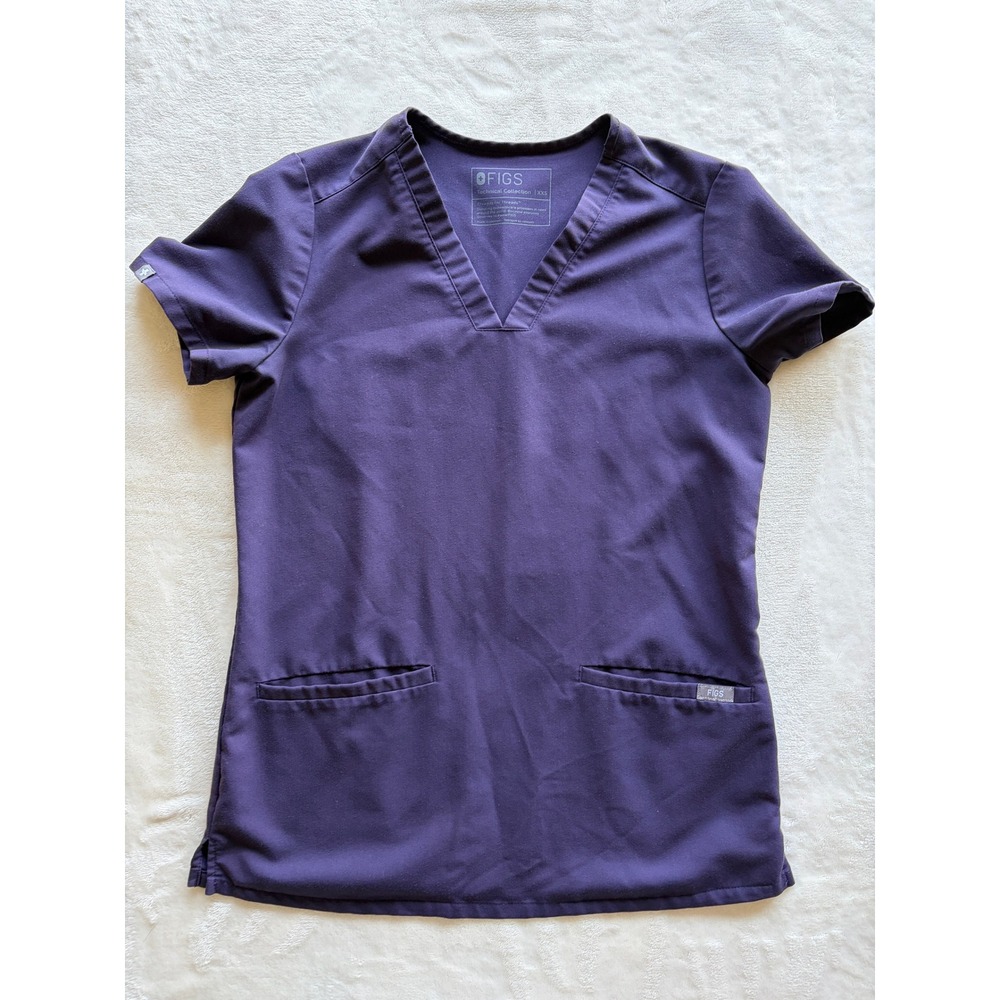 FIGS‎ Purple Casma V-Neck Technical Collection Scrub Top Womens XXS Excellent